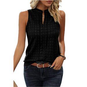 🖤 New Black Lattice Textured Split Neck Tank Top – Size M